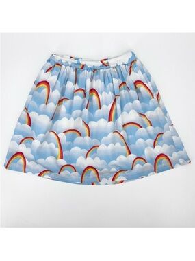 ModCloth 100% Cotton Dreamscape Sky Park Rainbow Cloud Skater Skirt Size Medium